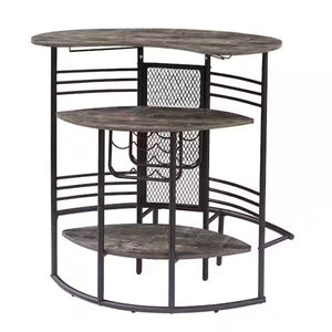 English Elm Oval Half Moon Bar Table with Stemware Rack Wine Storage and Warm Wood Top Antique Brown B347P526220