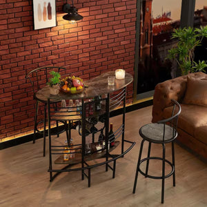 English Elm Oval Half Moon Bar Table with Stemware Rack Wine Storage and Warm Wood Top Antique Brown B347P526220