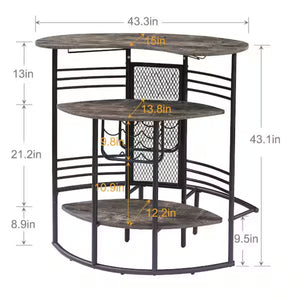 English Elm Oval Half Moon Bar Table with Stemware Rack Wine Storage and Warm Wood Top Antique Brown B347P526220