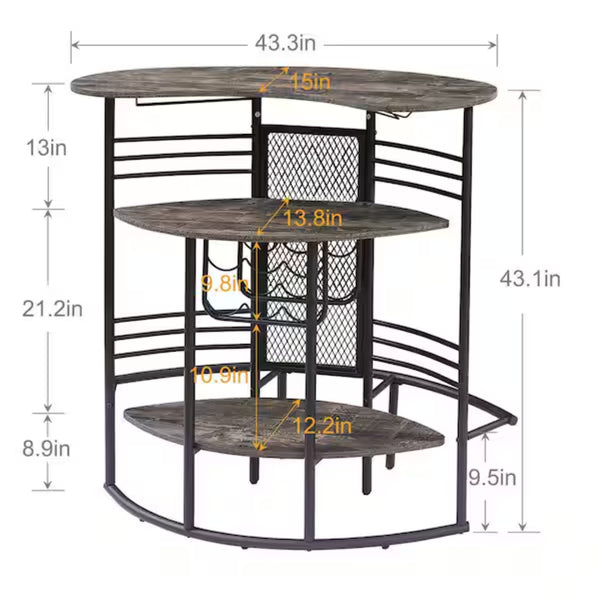 English Elm Oval Half Moon Bar Table with Stemware Rack Wine Storage and Warm Wood Top Antique Brown B347P526220