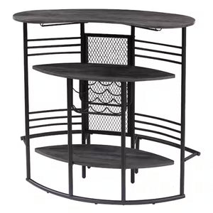 English Elm Oval Half Moon Bar Table with Stemware Rack Wine Storage and Warm Wood Top Gray B347P526221