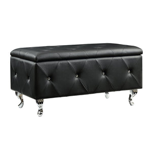 English Elm Black Diamond Tufted Bonded Leather Storage Ottoman with Crystal Buttons for Bedroom B347P526231