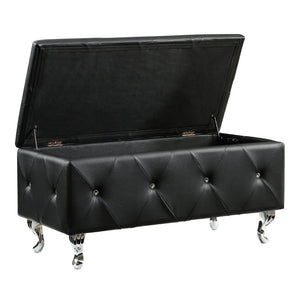 English Elm Black Diamond Tufted Bonded Leather Storage Ottoman with Crystal Buttons for Bedroom B347P526231