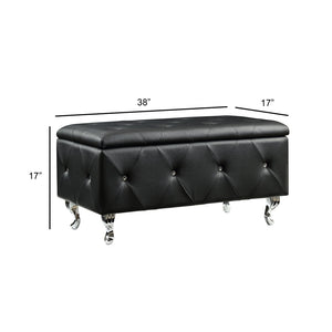 English Elm Black Diamond Tufted Bonded Leather Storage Ottoman with Crystal Buttons for Bedroom B347P526231