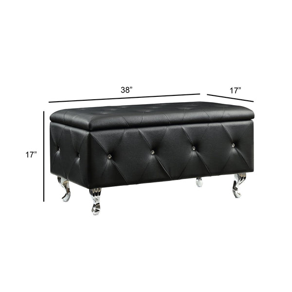 English Elm Black Diamond Tufted Bonded Leather Storage Ottoman with Crystal Buttons for Bedroom B347P526231
