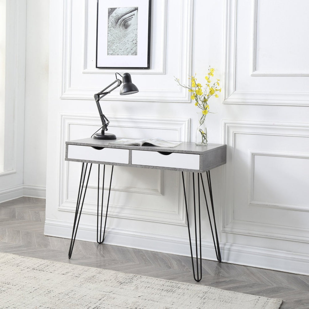English Elm Retro Writing Desk Solid Hardwood Mid-century Metal Legs Marble Grain Home Office B347P526279