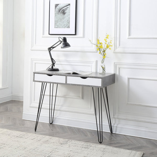 English Elm Retro Writing Desk Solid Hardwood Mid-century Metal Legs Marble Grain Home Office B347P526279