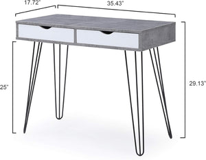 English Elm Retro Writing Desk Solid Hardwood Mid-century Metal Legs Marble Grain Home Office B347P526279
