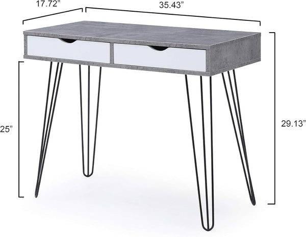 English Elm Retro Writing Desk Solid Hardwood Mid-century Metal Legs Marble Grain Home Office B347P526279