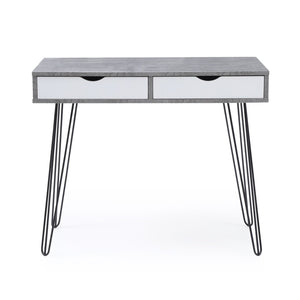 English Elm Retro Writing Desk Solid Hardwood Mid-century Metal Legs Marble Grain Home Office B347P526279