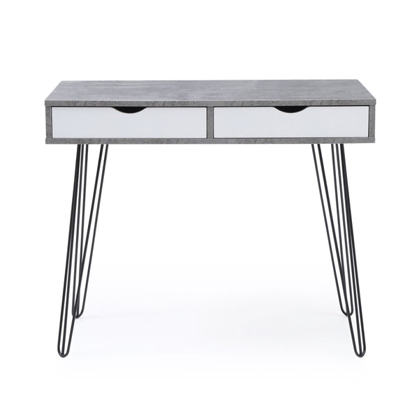 English Elm Retro Writing Desk Solid Hardwood Mid-century Metal Legs Marble Grain Home Office B347P526279