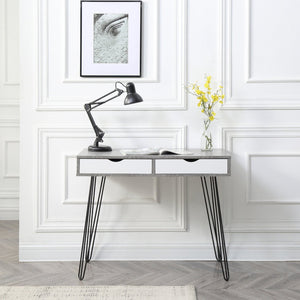 English Elm Retro Writing Desk Solid Hardwood Mid-century Metal Legs Marble Grain Home Office B347P526279