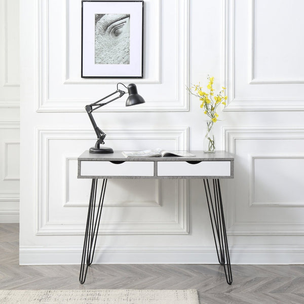 English Elm Retro Writing Desk Solid Hardwood Mid-century Metal Legs Marble Grain Home Office B347P526279