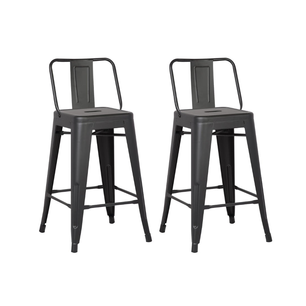 English Elm 24"metal Barrel Back Barstools Matte Black Set of 2 Industrial Kitchen Counter Seating B347P527053