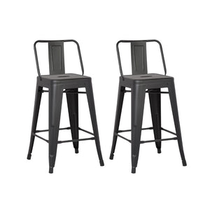 English Elm 24"metal Barrel Back Barstools Matte Black Set of 2 Industrial Kitchen Counter Seating B347P527053