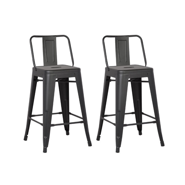English Elm 24"metal Barrel Back Barstools Matte Black Set of 2 Industrial Kitchen Counter Seating B347P527053
