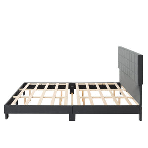 English Elm Luxury Linen King Bed with Adjustable Headboard Solid Wood Slat Foundation Dark Gray B347P531838