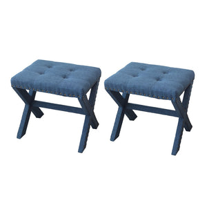 English Elm Accent Stool Button Tufted Linen Upholstered X Base with Nailhead Detail B347P531927