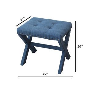 English Elm Accent Stool Button Tufted Linen Upholstered X Base with Nailhead Detail B347P531927