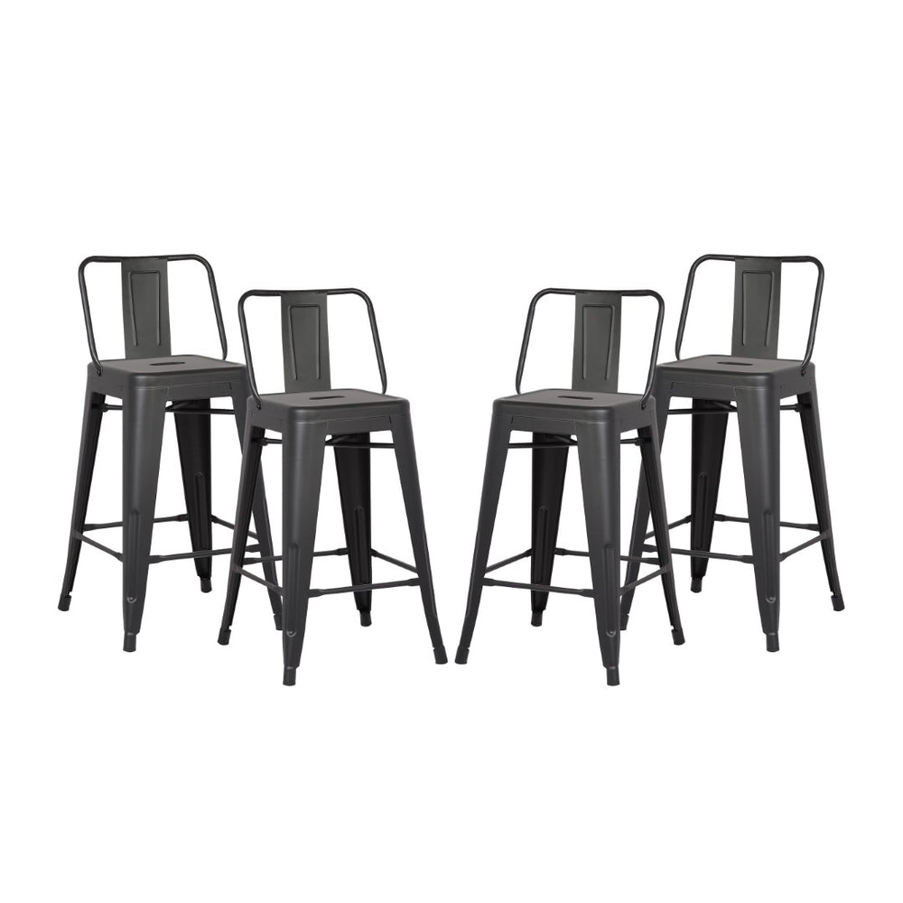 English Elm 24"metal Barstools Set of 4 Matte Black Barrel Back Country Rustic Kitchen Island B347P532598