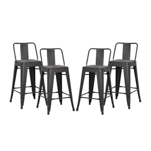 English Elm 24"metal Barstools Set of 4 Matte Black Barrel Back Country Rustic Kitchen Island B347P532598