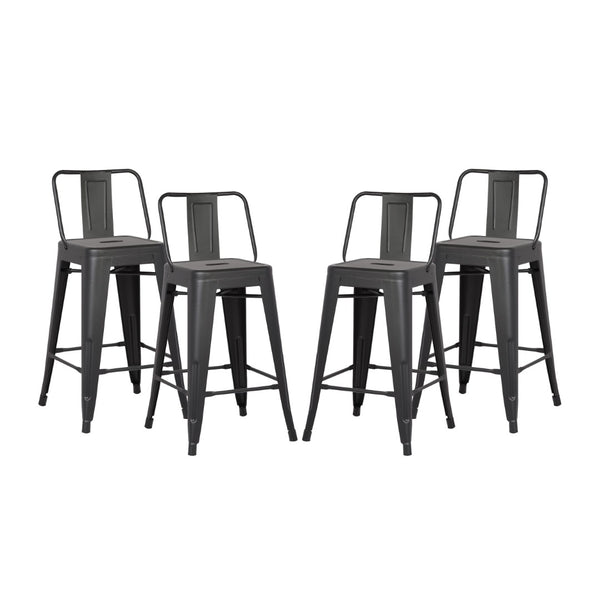 English Elm 24"metal Barstools Set of 4 Matte Black Barrel Back Country Rustic Kitchen Island B347P532598
