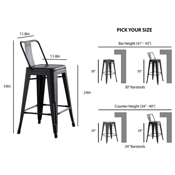 English Elm 24"metal Barstools Set of 4 Matte Black Barrel Back Country Rustic Kitchen Island B347P532598