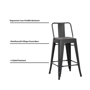 English Elm 24"metal Barstools Set of 4 Matte Black Barrel Back Country Rustic Kitchen Island B347P532598