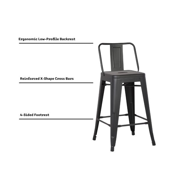 English Elm 24"metal Barstools Set of 4 Matte Black Barrel Back Country Rustic Kitchen Island B347P532598