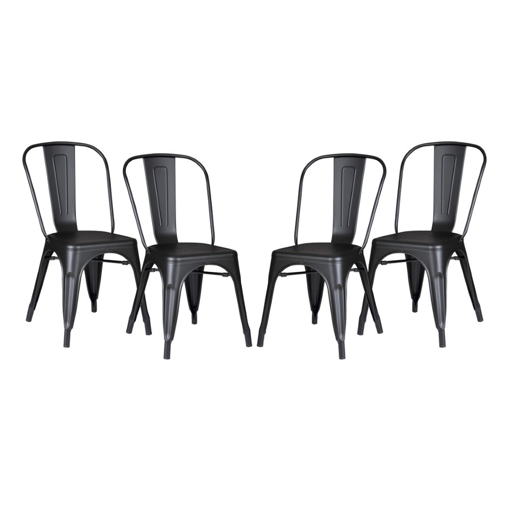 English Elm Set of 4 Stackable Armless Metal Dining Chairs Industrial Slat Back Kitchen Seating Matte Black B347P532650