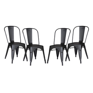 English Elm Set of 4 Stackable Armless Metal Dining Chairs Industrial Slat Back Kitchen Seating Matte Black B347P532650