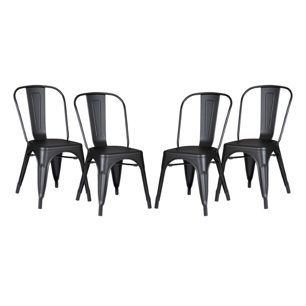English Elm Set of 4 Stackable Armless Metal Dining Chairs Industrial Slat Back Kitchen Seating Matte Black B347P532650