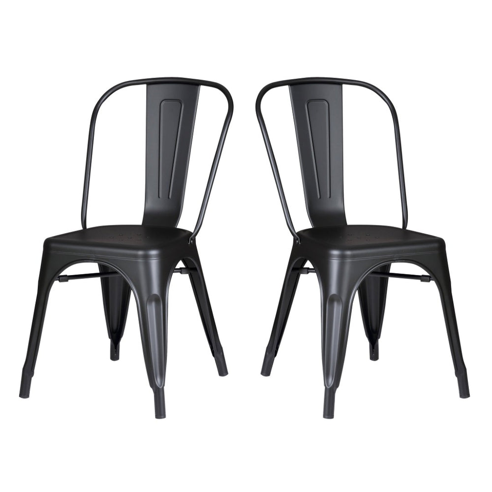 English Elm Set of 4 Stackable Armless Metal Dining Chairs Industrial Slat Back Kitchen Seating Matte Black B347P532650
