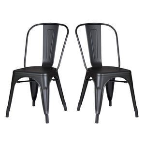 English Elm Set of 4 Stackable Armless Metal Dining Chairs Industrial Slat Back Kitchen Seating Matte Black B347P532650