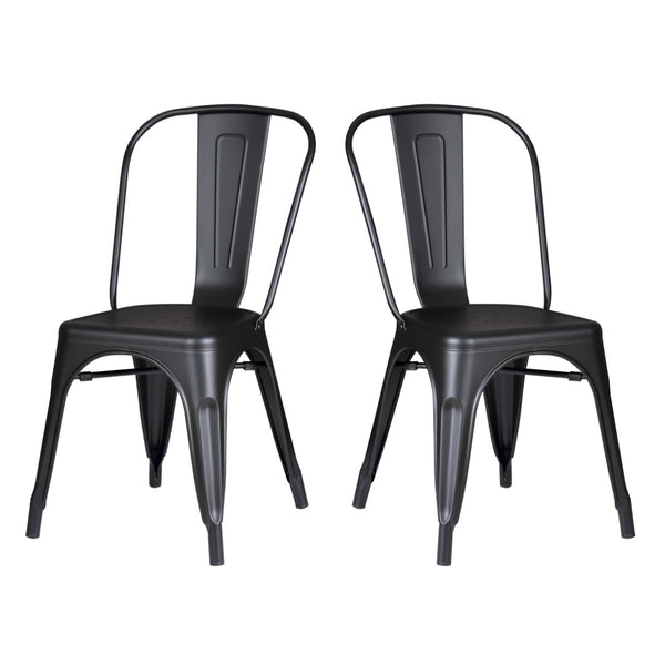 English Elm Set of 4 Stackable Armless Metal Dining Chairs Industrial Slat Back Kitchen Seating Matte Black B347P532650