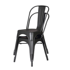 English Elm Set of 4 Stackable Armless Metal Dining Chairs Industrial Slat Back Kitchen Seating Matte Black B347P532650