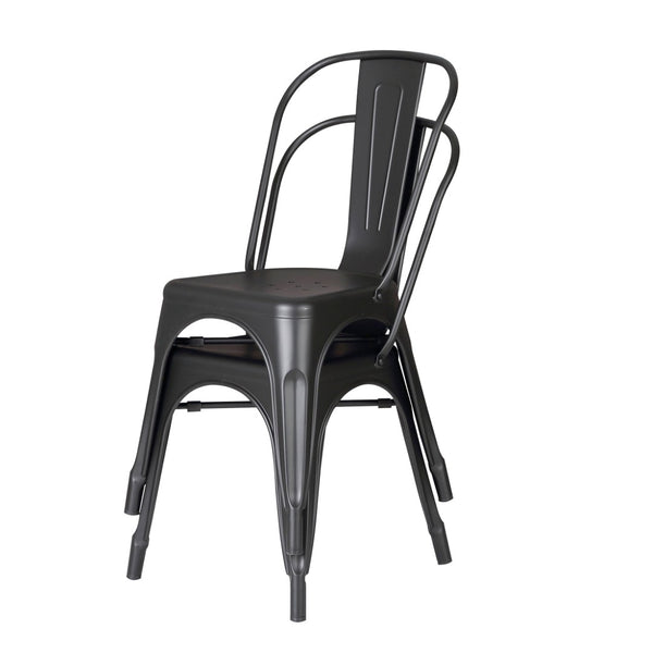 English Elm Set of 4 Stackable Armless Metal Dining Chairs Industrial Slat Back Kitchen Seating Matte Black B347P532650
