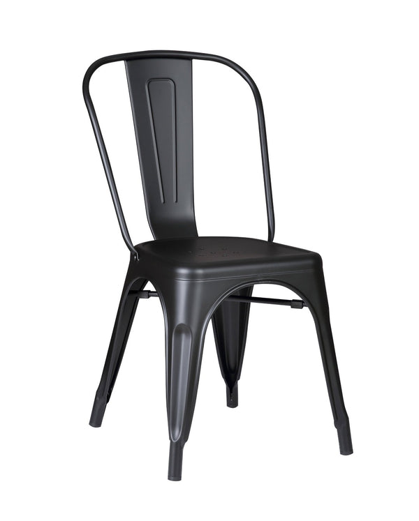 English Elm Set of 4 Stackable Armless Metal Dining Chairs Industrial Slat Back Kitchen Seating Matte Black B347P532650