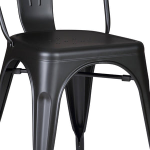 English Elm Set of 4 Stackable Armless Metal Dining Chairs Industrial Slat Back Kitchen Seating Matte Black B347P532650