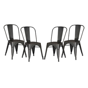 English Elm Set of 4 Stackable Armless Metal Dining Chairs Industrial Slat Back Kitchen Seating Distressed Black B347P532651