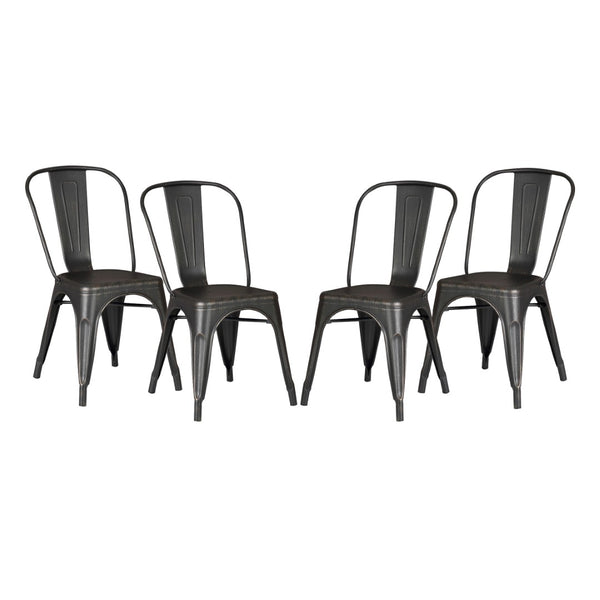 English Elm Set of 4 Stackable Armless Metal Dining Chairs Industrial Slat Back Kitchen Seating Distressed Black B347P532651