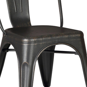 English Elm Set of 4 Stackable Armless Metal Dining Chairs Industrial Slat Back Kitchen Seating Distressed Black B347P532651