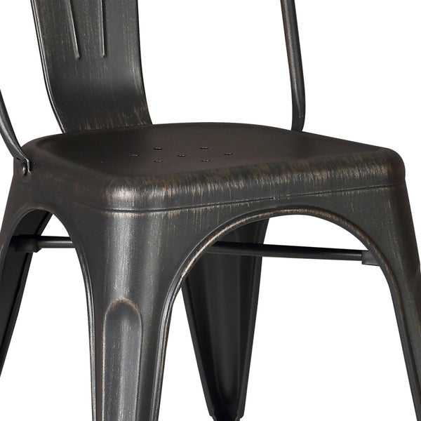English Elm Set of 4 Stackable Armless Metal Dining Chairs Industrial Slat Back Kitchen Seating Distressed Black B347P532651
