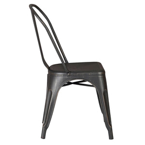 English Elm Set of 4 Stackable Armless Metal Dining Chairs Industrial Slat Back Kitchen Seating Distressed Black B347P532651