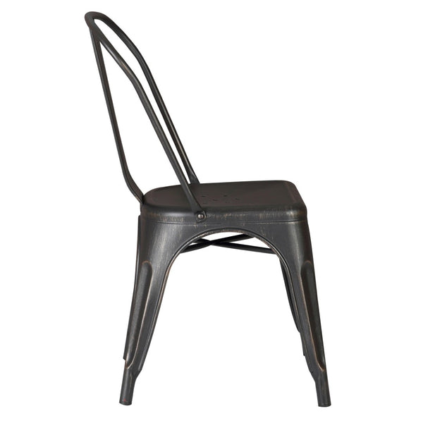 English Elm Set of 4 Stackable Armless Metal Dining Chairs Industrial Slat Back Kitchen Seating Distressed Black B347P532651