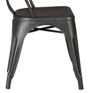English Elm Set of 4 Stackable Armless Metal Dining Chairs Industrial Slat Back Kitchen Seating Distressed Black B347P532651