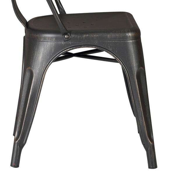 English Elm Set of 4 Stackable Armless Metal Dining Chairs Industrial Slat Back Kitchen Seating Distressed Black B347P532651