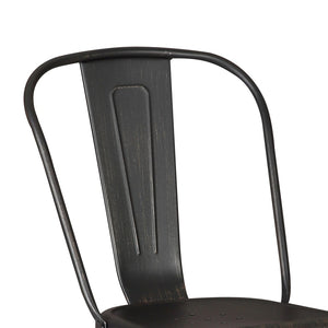 English Elm Set of 4 Stackable Armless Metal Dining Chairs Industrial Slat Back Kitchen Seating Distressed Black B347P532651