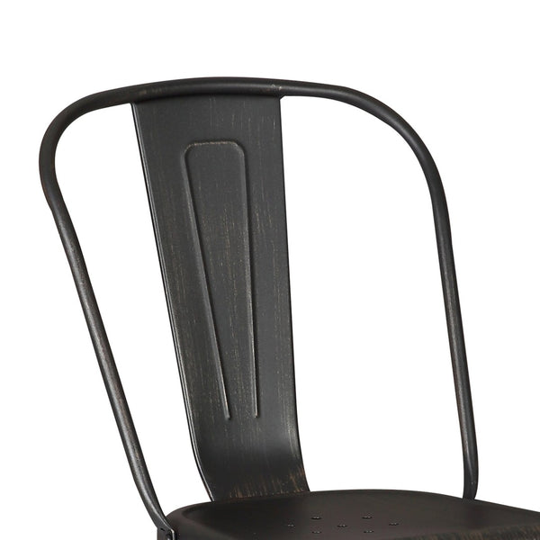 English Elm Set of 4 Stackable Armless Metal Dining Chairs Industrial Slat Back Kitchen Seating Distressed Black B347P532651