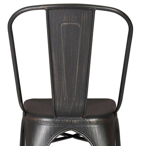 English Elm Set of 4 Stackable Armless Metal Dining Chairs Industrial Slat Back Kitchen Seating Distressed Black B347P532651